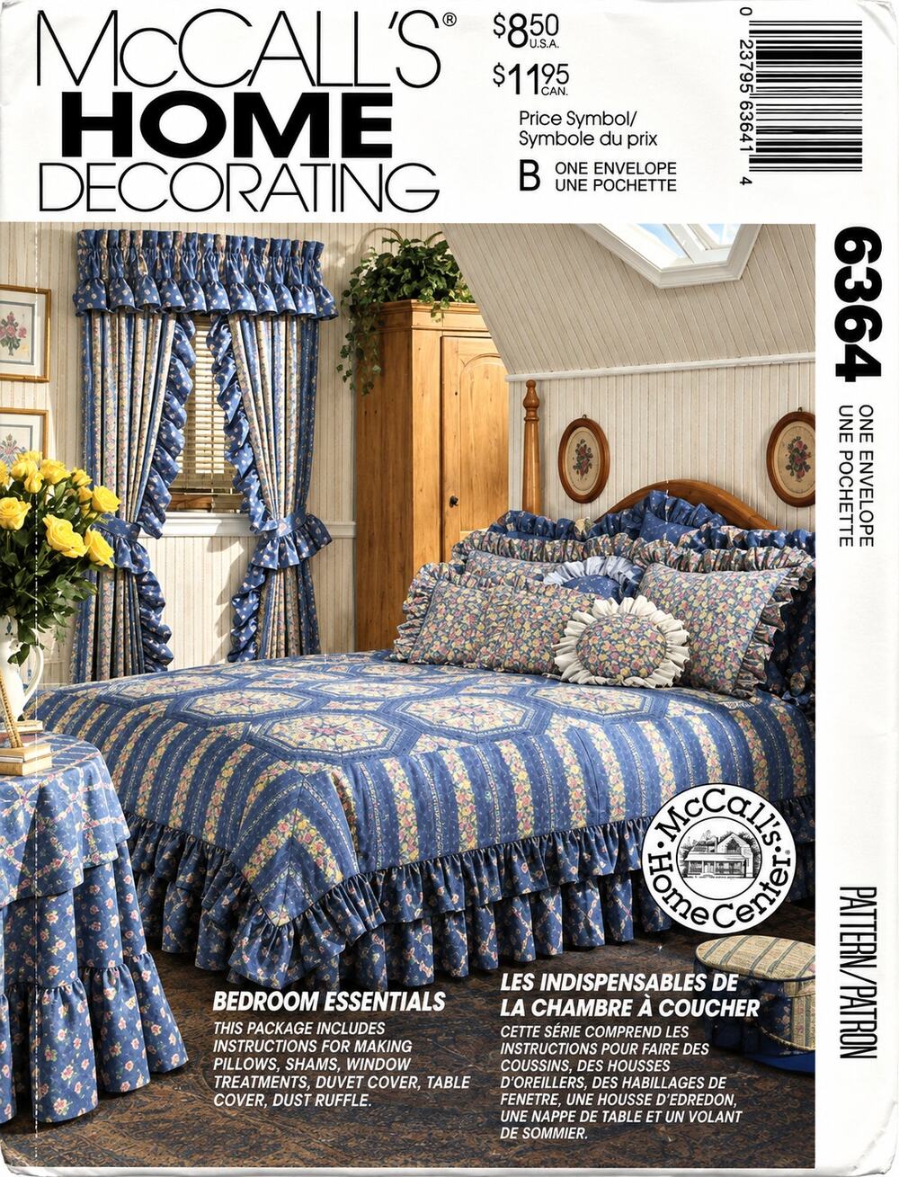 Vintage McCall’s SEWING Pattern 6364 Bedroom Decor Curtain Pillow Quilt Uncut